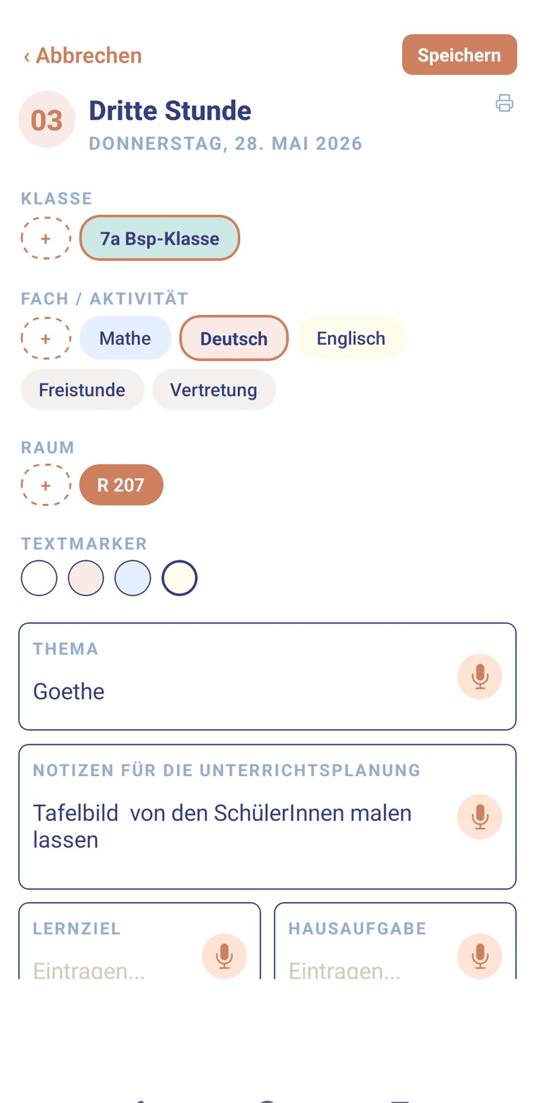 Unterrichtsplanung pro Stunde
